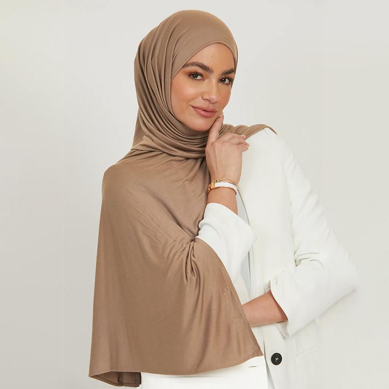Hochwertiger Jersey-Hijab Schlichtes Muslimisches Kopftuch Einfarbige Mit Guter Naht Dehnbar Weich Turban Kopfwickel Schal