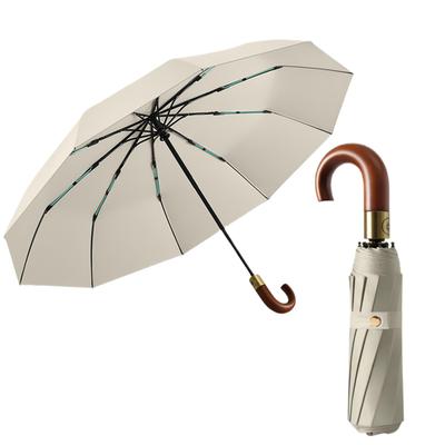 British Folding Umbrella with Natural Wood Handle Automatic Opening Closing 10 Ribs Suitable for Sunny and Rainy and Heavy Rain Durable Sun Heat UV