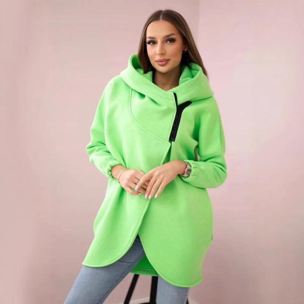 Hooded Sports Fleece Sweatshirt Casual Long-sleeved Zipper Jacket Women's Plus-size Solid Color Jacket