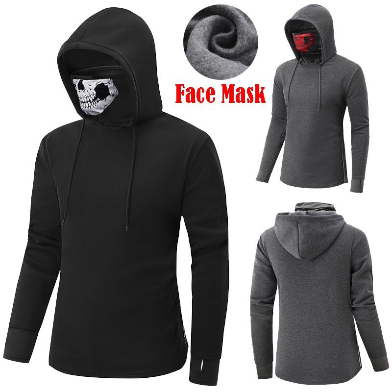Stylish Loose Fit Long Sleeve Hoodie Sweatshirt With Skull Head Mask Print