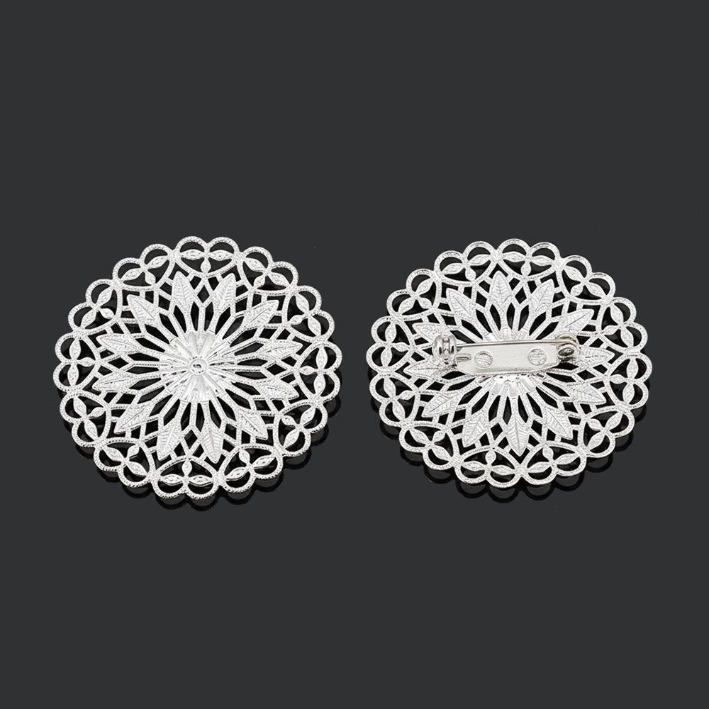 5pcs Round Flowers Brooch Base Pad Setting Base with Pin 38mm Copper Brass Filigree Wraps Connectors Jewelry Making Accessories