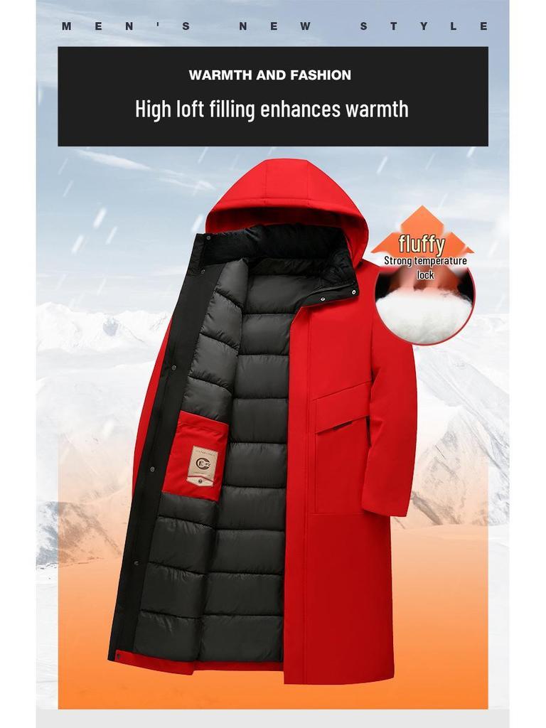 Winter Warm Long Down Coat for Men, Plus Size Knee-Length Outerwear for Middle-Aged and Older