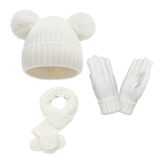3 ks/sada Dětská čepice Šála Rukavice Set Zesílený plyš Pletený Protiskluzový kožešinový míč Dekor Větruodolný Udržujte v teple Dívky Chlapci Venkovní návleky na krk Rukavice