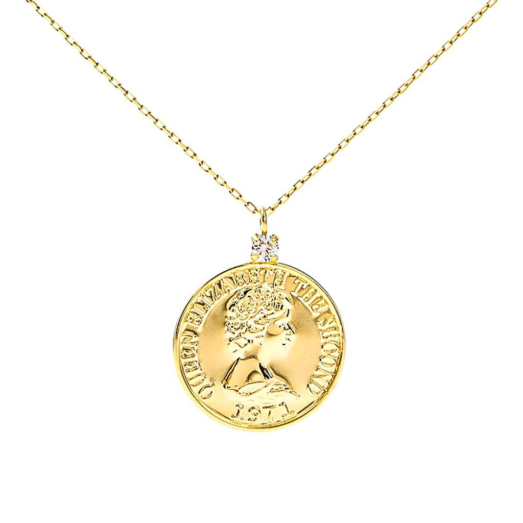 PLUSTER Coin Necklace for 13mm Single 18K Yellow 40cm Simple and Perfect for Gift Box Plaster Eligible Jewelry Women, Diamond, Stone, Gold, Chain,
