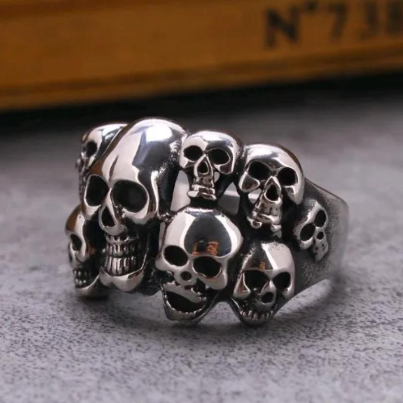 Stainless Steel Skull Open Ring For Men, Fashionable Hip-hop Jewelry Gift