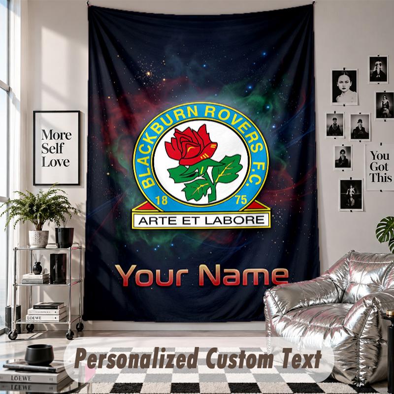 Wall Hanging Tapestry With Custom Name & Text, Blackburn Rovers Football Decorative Tapestry For Bedroom