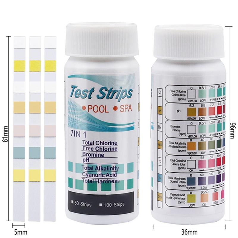 7 Way Swimming Pool Testing Strips for Chlorine Bromine Alkalinity pH Hardness