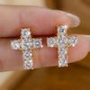 Exquisite Sparkling Cubic Zirconia Cross Stud Earring for Women Gothic Punk Cross Piercing Earring Minimalist Jewelry Accessory