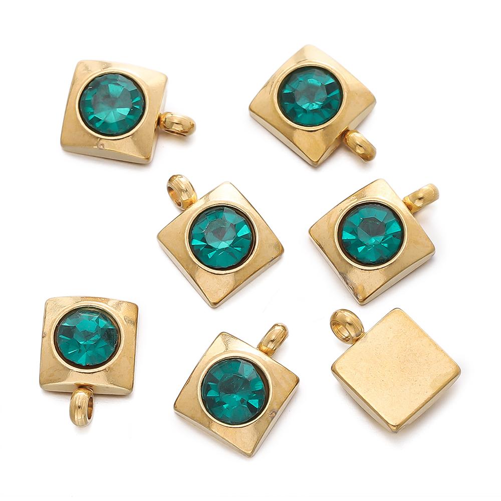 10pcs/Lot Stainless Steel with Crystal Rhinestone Charms Square Shape Pendants for DIY Earrings Necklace Charm Jewelry Making