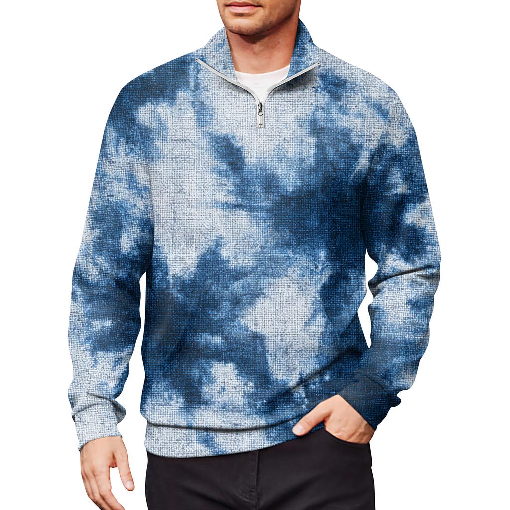 Men's Loose Casual 1/4 Zip Sweatshirt Fashion Printed Long Sleeve Top With Pockets