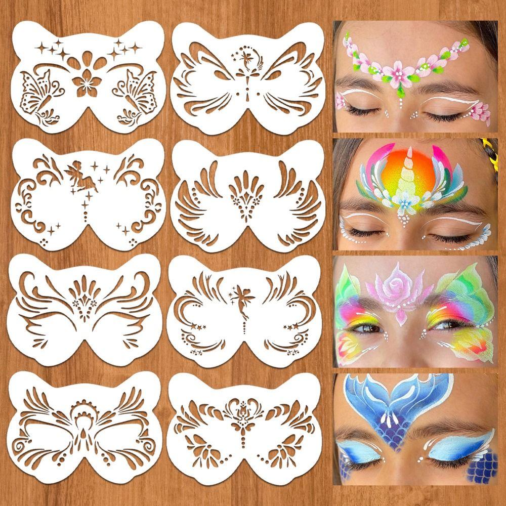 8Pcs Face Tattoo Face Painting Stencils Hollowed DIY Makeup Tools Face Paint Templates Adults Kids