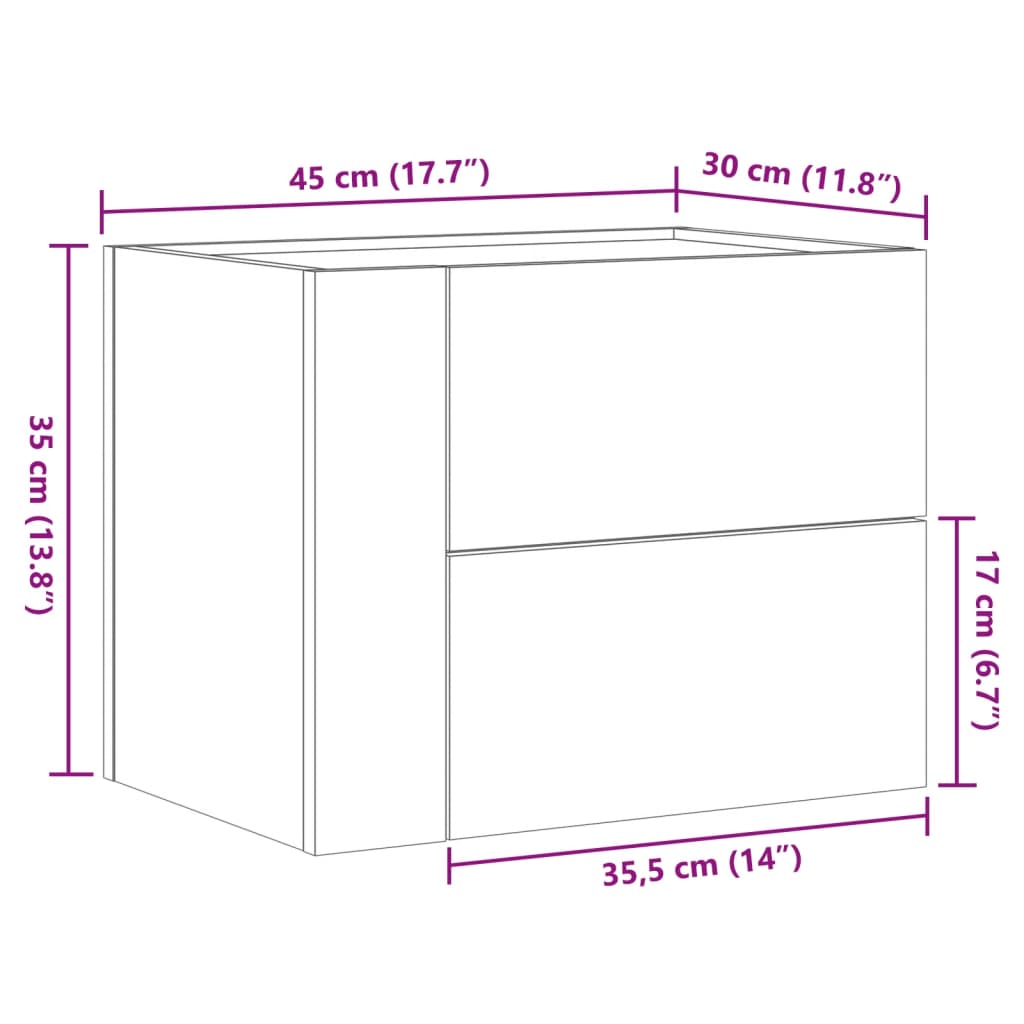 Wall Mounted Nightstand Sonoma Oak 45 X 30 X 35 Cm