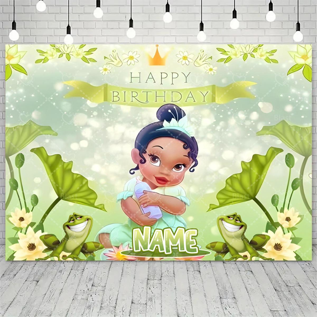 

BEPAN Princess Tiana Banner Background Customizable Name with Age Number Children s Birthday Party Decoration Baby Shower Arrangement Vinyl--W120xH80cm