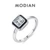 MODIAN 925 Sterling Silver Elegant Black Enamel Zircon Finger Ring Eternal Love Ring For Women Engagement Wedding Fine Jewelry
