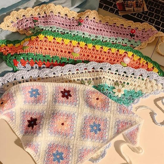 Headscarf French Retro Style Embroidery Flower Pattern Headband Hollow Design Breathable Elastic Hair Accessory