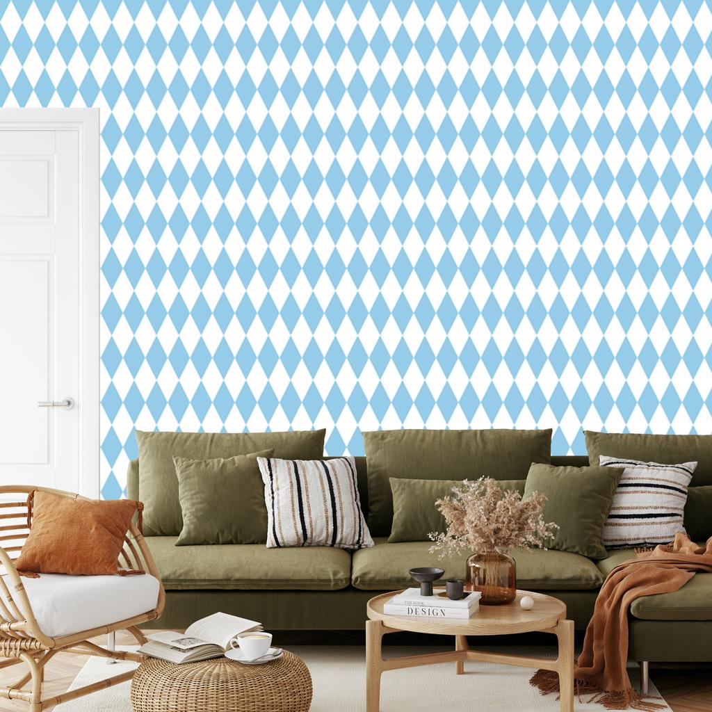Harlequin Diamonds Wallpaper, White, Azure Background, for Living Room and Bedroom, 50x1000