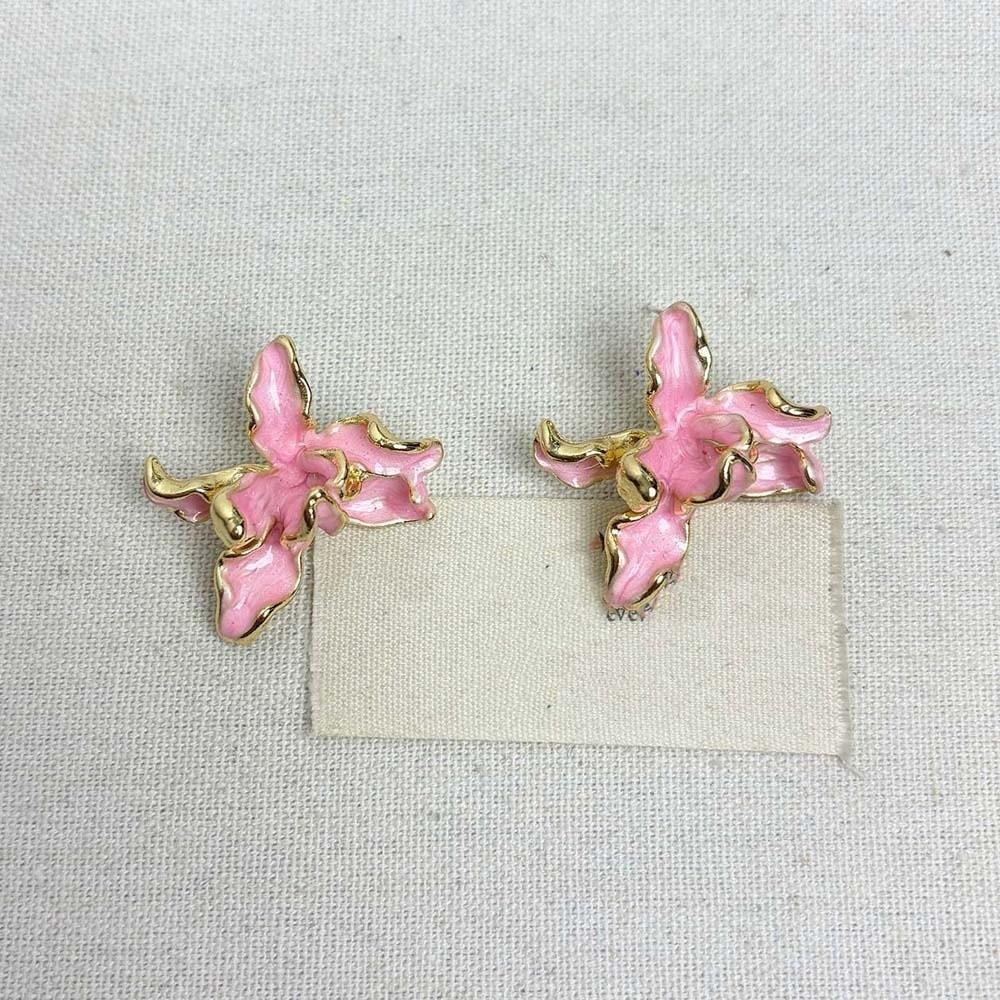 1 pair Luxury Golden and Silver Earrings Zinc Zinc Alloy Metal Flower Ear Studs Enamel Iris Earrings  Girls