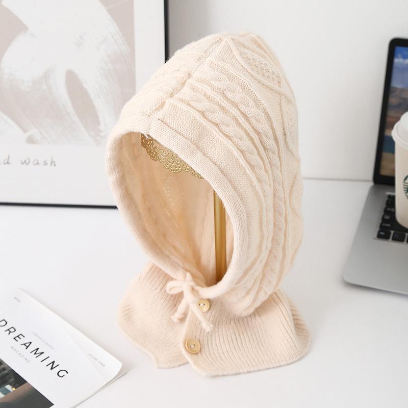 New Autumn and Winter Style Balaclava Women's Knitted Wool Hat Warm Ear Protection Scarf Hat Integrated Cold Hat