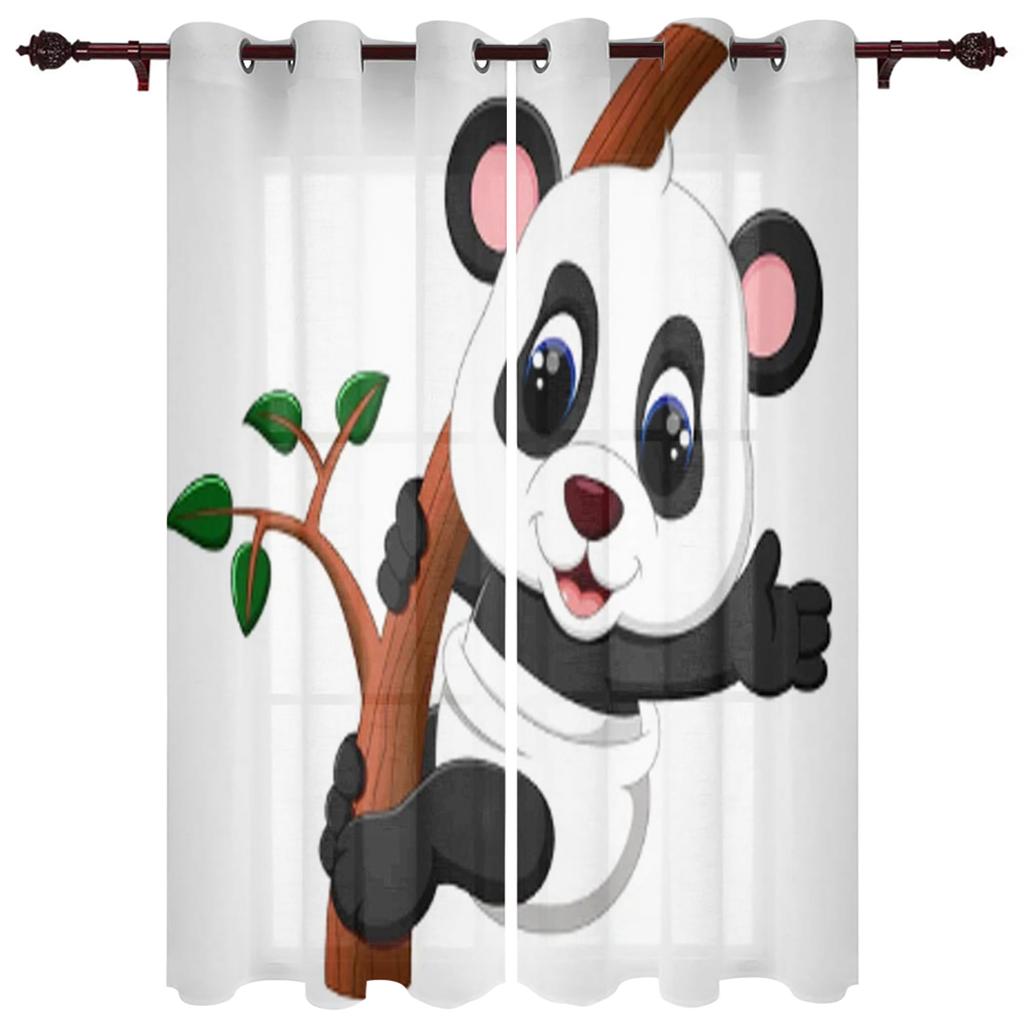 Animal Cute Panda Bamboo Window Curtains Bedroom Kitchen Decor Curtain Panel Window Curtains for Living Room