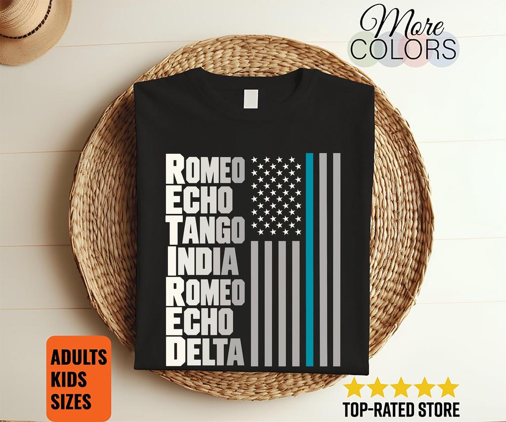 Retired Phonetic Alphabet T-Shirt, Thin Blue Line Flag Tee, Police Officer Retirement Gift, Law Enforcement Design, First Responder Farewell