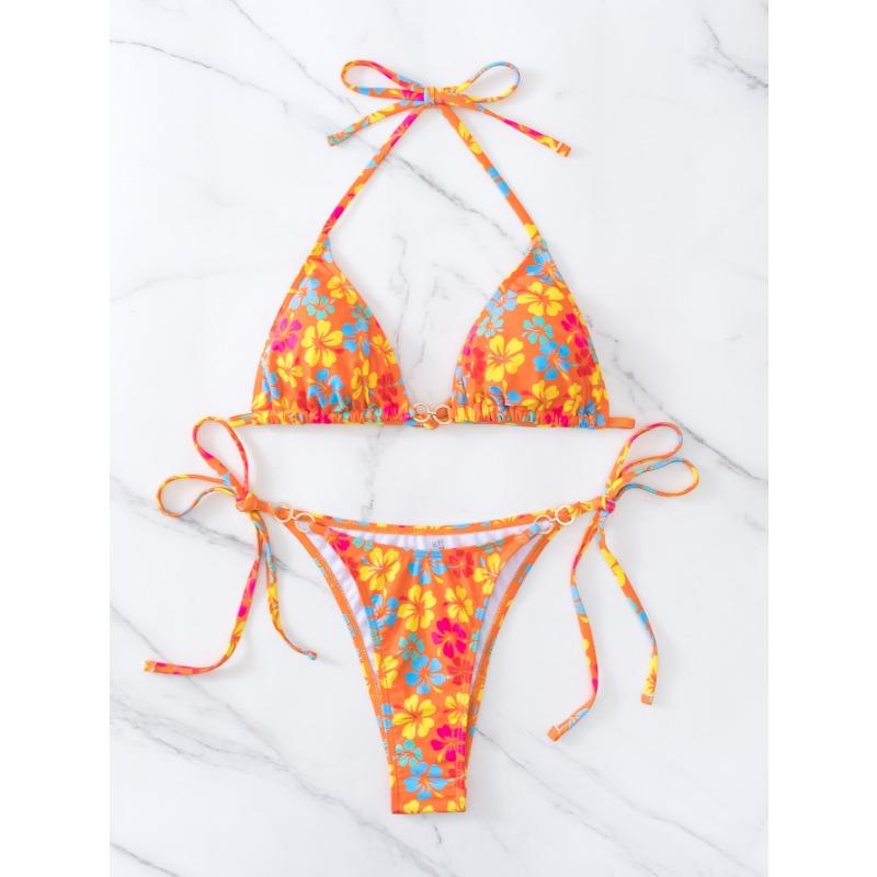 

Купальник бикини сексуальный со шнуровкой и принтованным кружевом с треугольными чашками Женский L