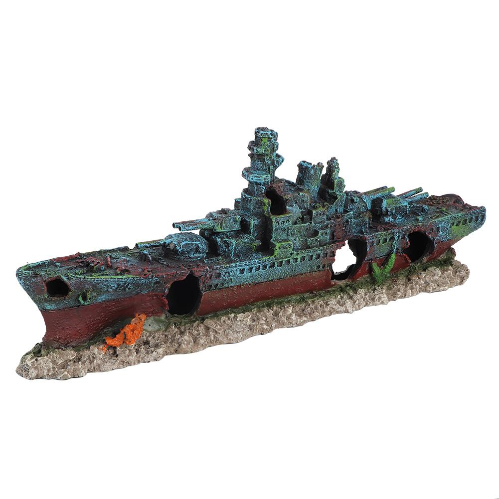 Resin Wreck Boat Sunk Battleship War Ship Fish Tank Aquarium Ornament Cave Decoration