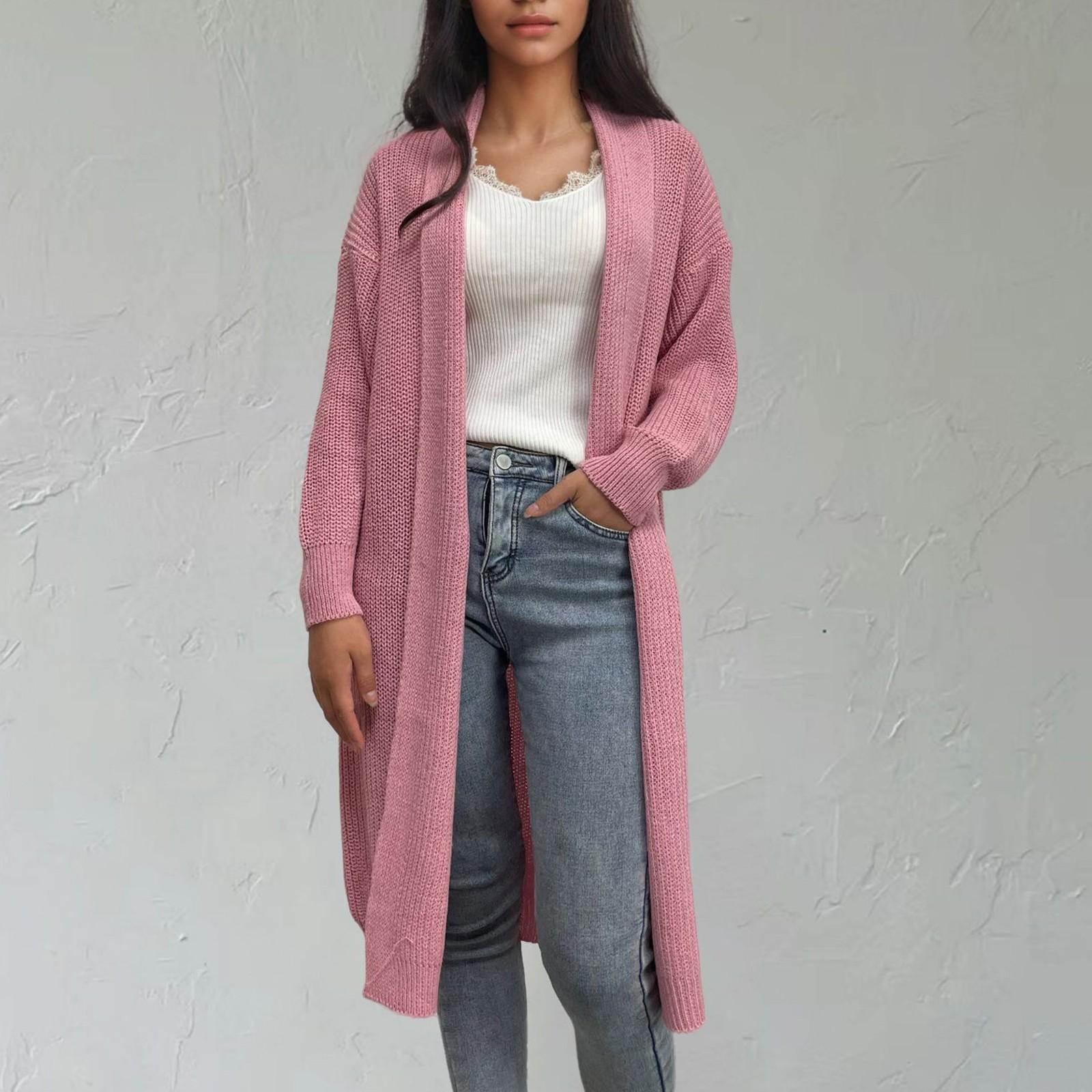 

Женский модный вязаный кардиган свитер средней длины повседневный свободный свитер куртка S розовый