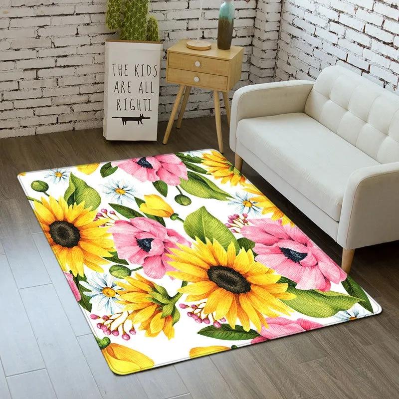 Sunflower Them Pattern Carpet for Living Room Bedroom Decor Home Sofa Coffee Table Area Rug Non Slip Hallway Washable Floor Mat