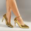 Moda de luxo leve padrão de pedra dourada mola e verão sapatos de sola única boca rasa bico fino salto fino sexy saltos altos