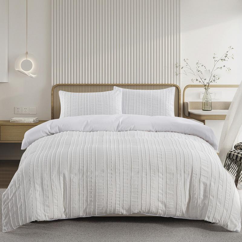 Fluff Cut Flower Stripe White Vertical Strip Quilt Cover Home Textile Bedding Three-Piece Set
