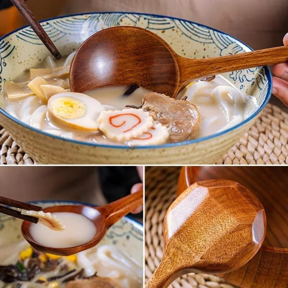 1Pc Big Size Mixing Spoon Long Handle Serving Spoon Japanese Style Wood Tableware Dining Tableware