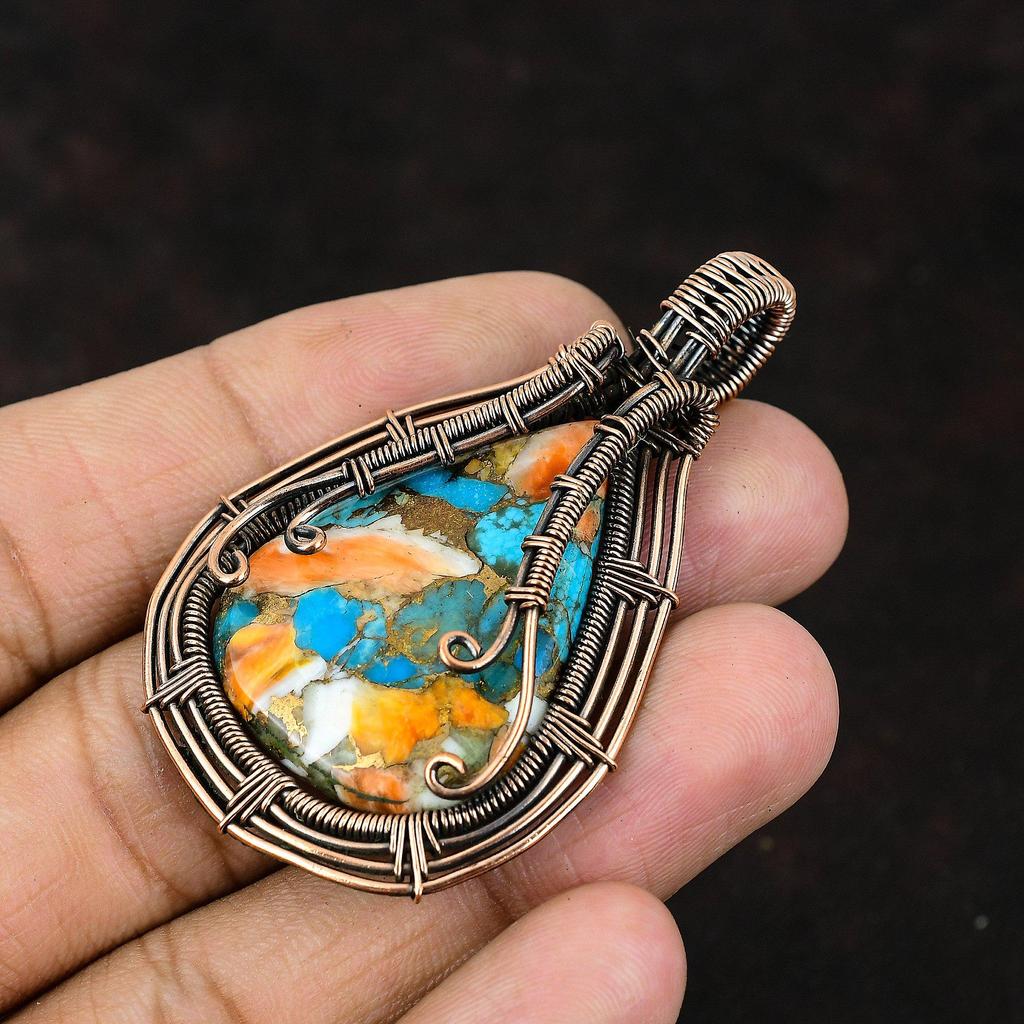 Spiny Oyster Copper Turquoise Gemstone Pendant Copper Wire Wrapped Pendant Handmade Jewelry Designer Jewelry Gift Copper Pendant For Women