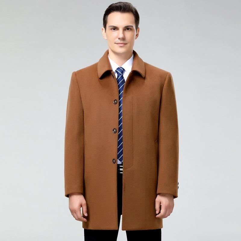 Cashmere coat, middle-aged autumn and winter mid-length dad's loose woolen jacket, warm casual jacket for men