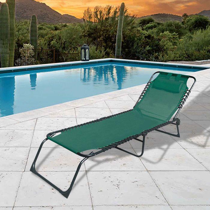 Green Folding Sun Lounger | Outdoor Garden Sun Lounger 190 X 27 X 58 Cm | Outdoor Folding Sun Loungers - Marbueno