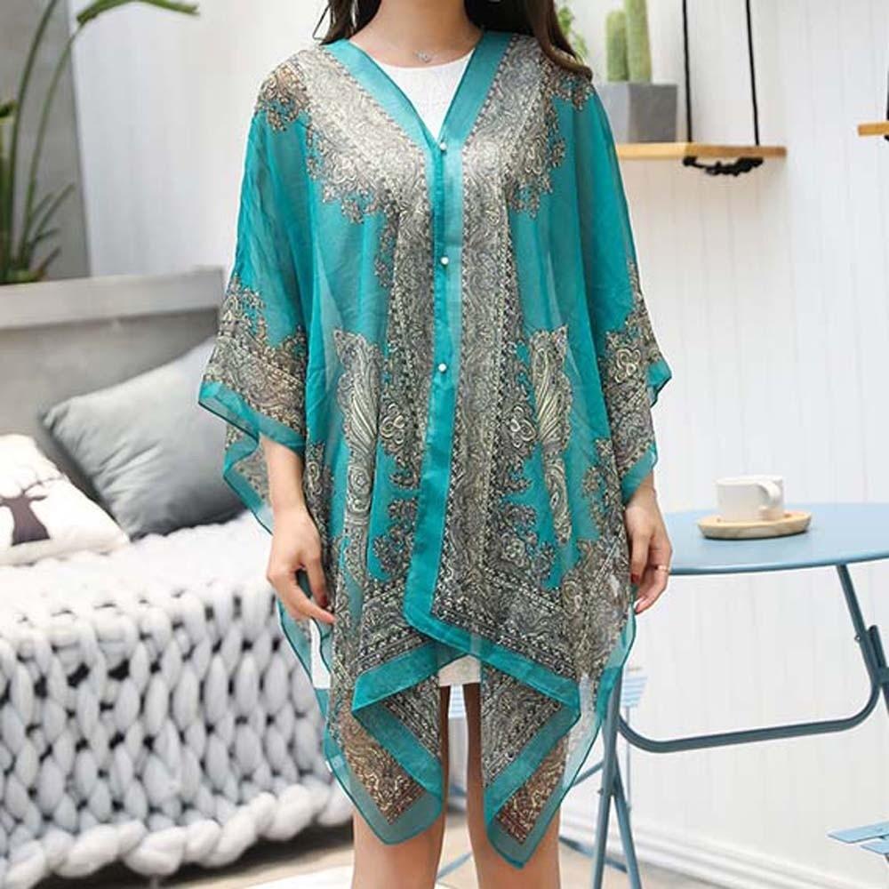 With Buckle Sunscreen Thin Large Scarf Breathable Seaside Vacation Cloak  for Mom