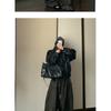 Hot Girl Cool Studded Caggle Motorcycle Bag Twist Tote Bag Oil Wax Cowhide Tote Bag Women's Single Shoulder Underarm Bag