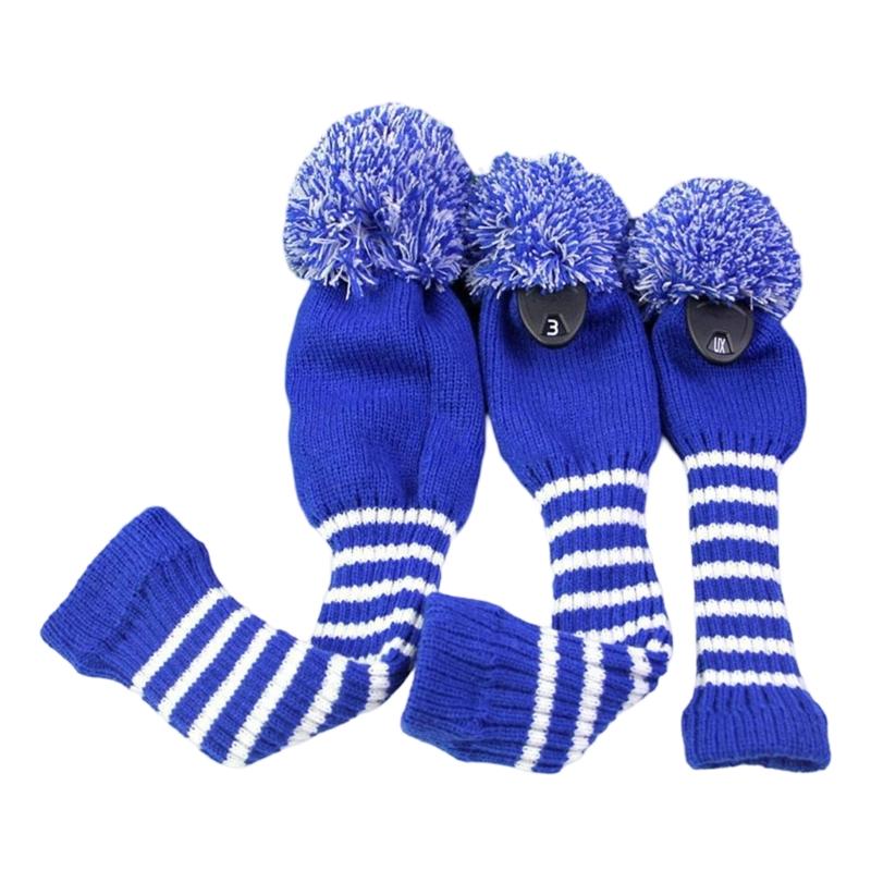 

3pack Golf Head Cover Soft Acrylic Yarns Double Layered Knitted Golf Headcover for Various Golf Enthusiasts синий
