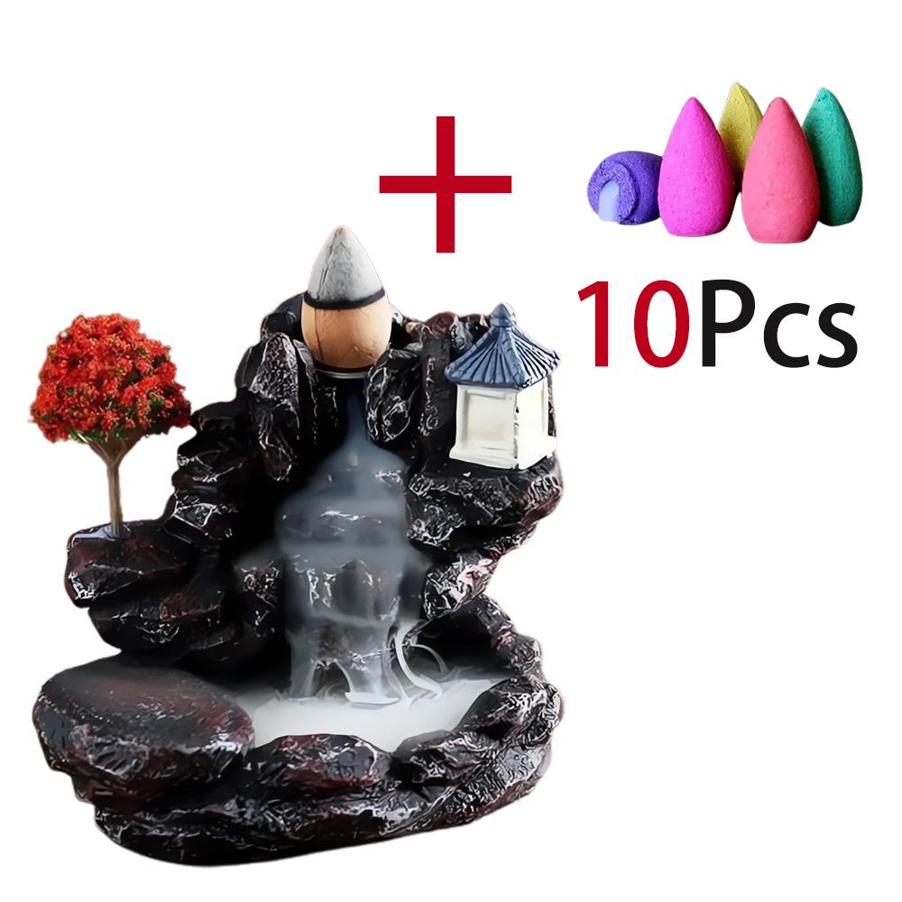 Backflow Incense Holder Waterfall Incense Burner Home Decor Aromatherapy Ornament Incense Cones with Backflow Incense Cones
