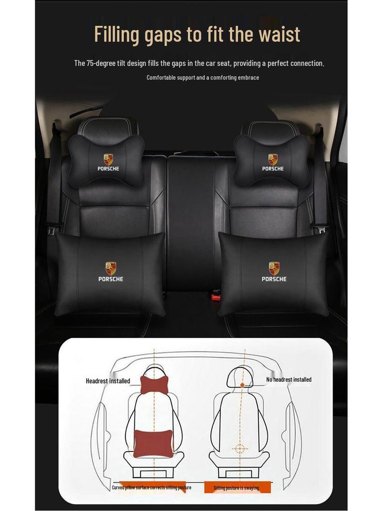 Porsche Cayenne Headrest Neck Pillow & Lumbar Support Cushion for Macan, Panamera, 718