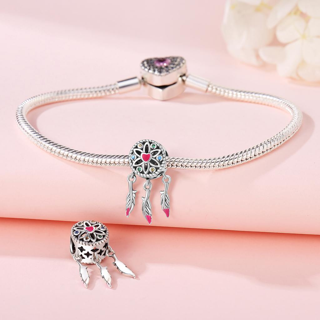 Authentic Original Copper Metal Charm Bead Components Luxury Dream Catcher Feather Pendant Bead Component Bead Components Compatible With Bracelet