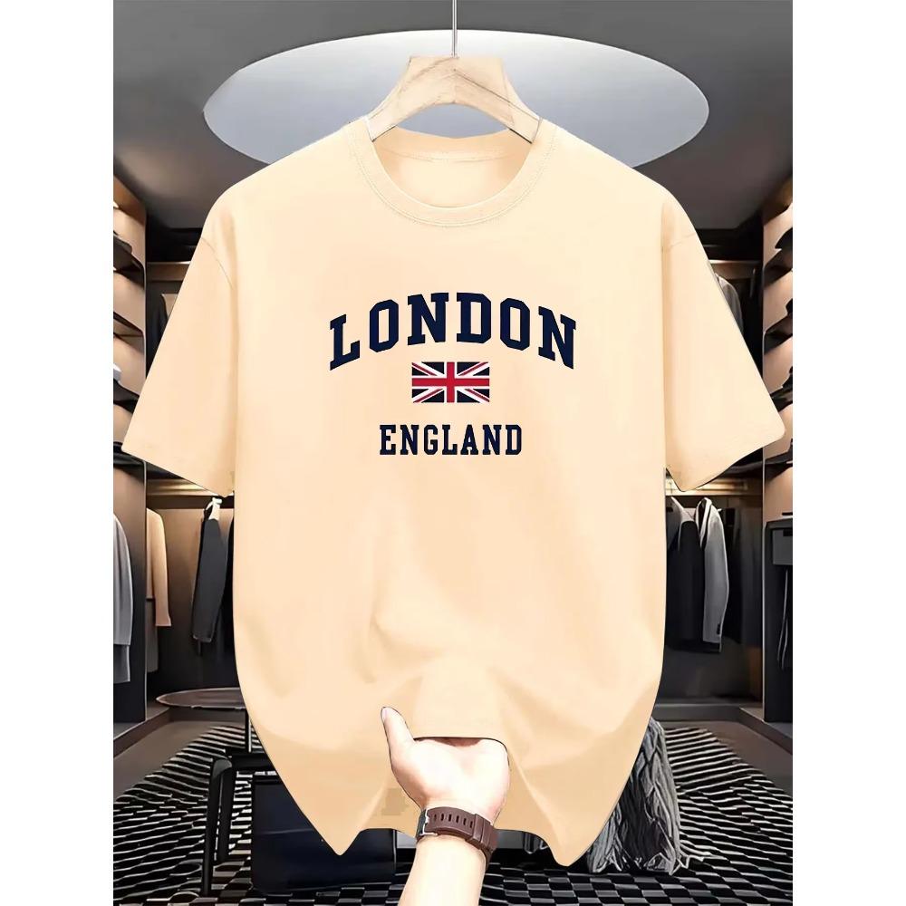 Men's summer 100 cotton fashionable casual loose plus size London England printed sports round neck short sleeved T-shirt top