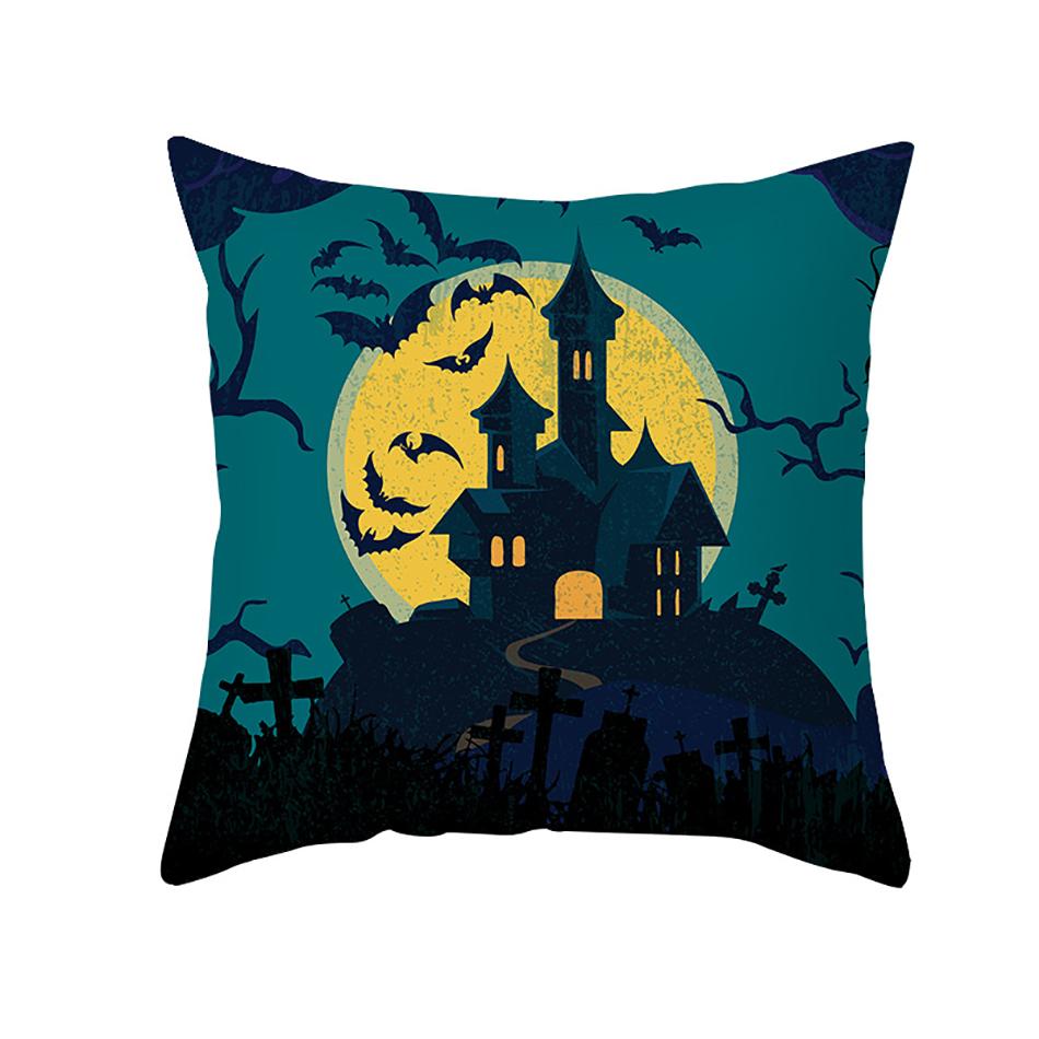 Halloween Skull Cat Terror Pumpkin Bat Print Square Cushion Cover Home Living Room Sofa Decoration Pillow Cover 45x45cm