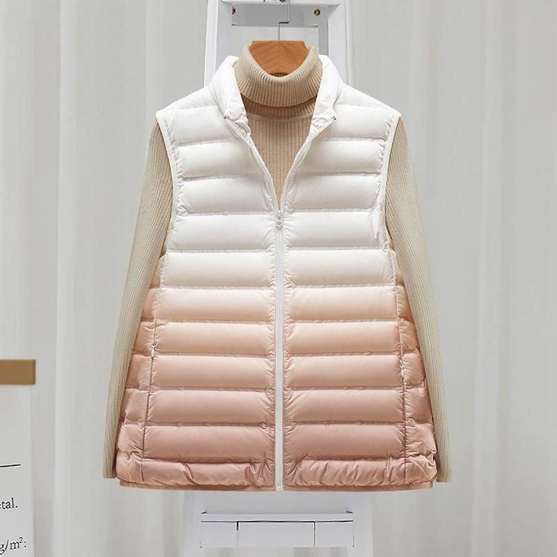 Autumn and winter new white duck down light down vest vest women light and gradual change of color short down jacket tide
