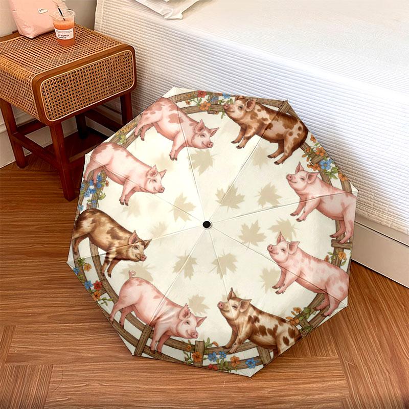Farmanimals Pattern Pattern New Style Umbrella, 1 Piece Automatic Folding Umbrella, Portable Travel Umbrella, Outdoor Umbrella, Birthday Gift