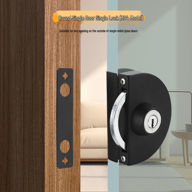 Frameless Glass Door Lock: U-shaped Hook & Round Lock for Single/Double Sliding Main or Office Doors