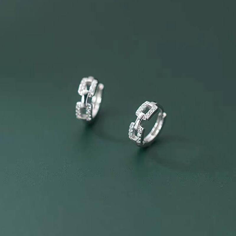 Real 925 Silver Zircon Hollow Square Hoop Earrings For Women Party Classic Fine Jewelry Small Niche Accessories