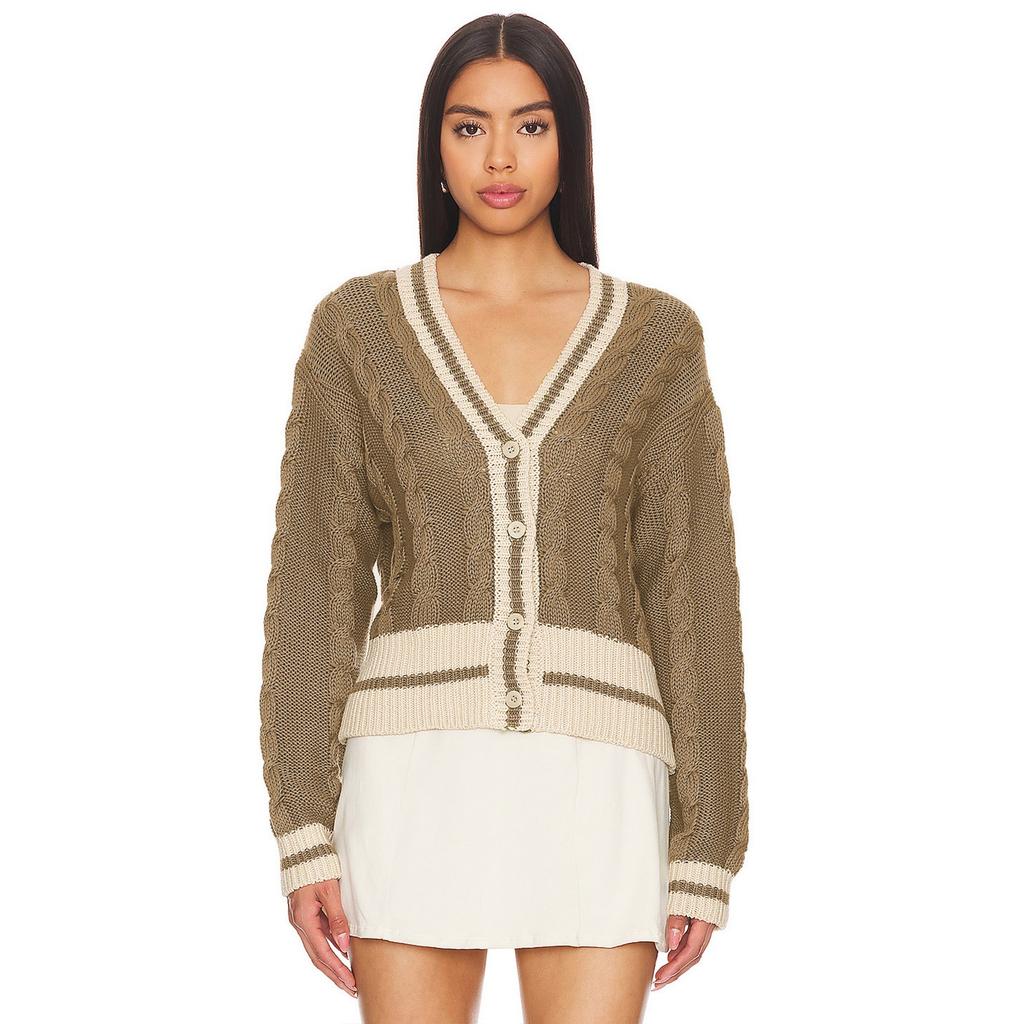 Women's Autumn And Winter V-neck Color Matching Loose Knitted Sweater Cardigan