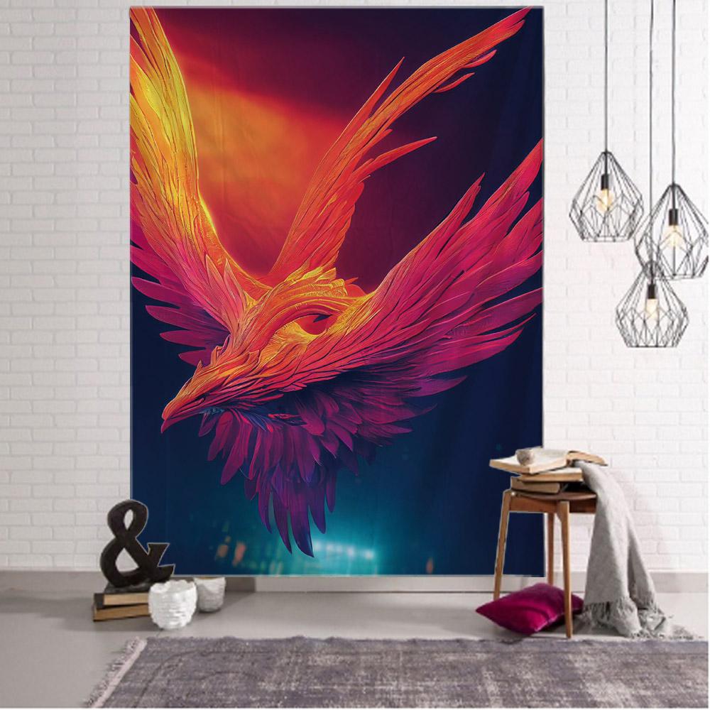 Starry Sky Patterned Flame Phoenix Tapestries Wall Decor for Living Room And Bedroom Dreamy Atmosphere Decorative Artwork