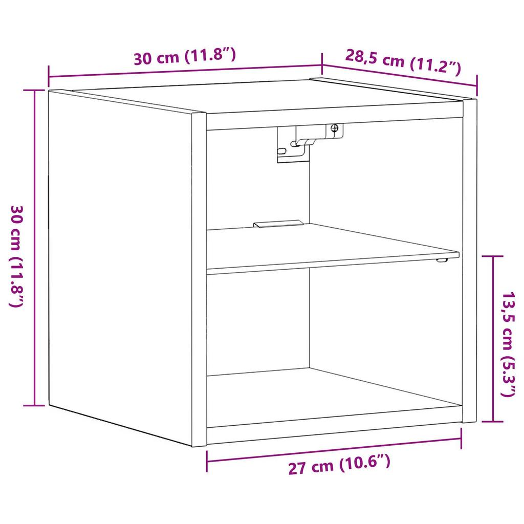 Mit einem LED-Wandfernsehschrank, Nachttischen und dekorativen Wandregalen, die Abmessungen betragen 30x28,5x30 cm.