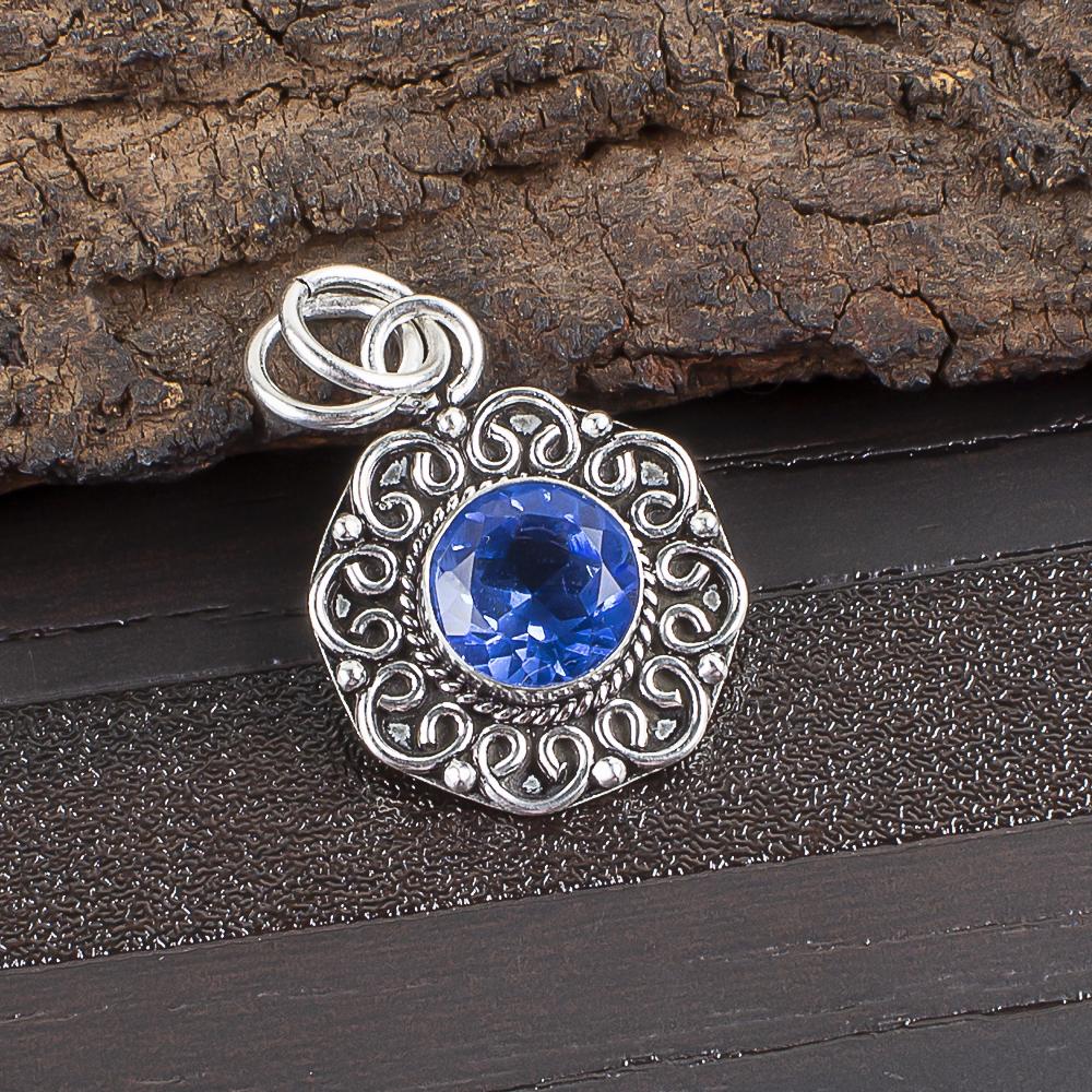 

Подвеска из драгоценного камня ручной работы с танзанитом, подвеска из стерлингового серебра 925 пробы, антикварные ювелирные изделия, подвеска для подарка на помолвку 1.06 Inches синий
